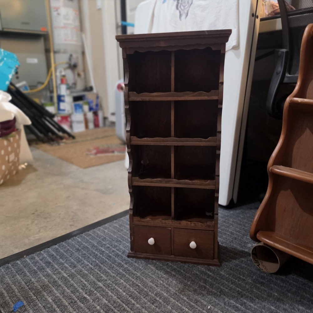 Vintage Rustic Country Wood Wall Display Shelf Cabinet w/ 2 Drawers Primitive - Picture 2 of 5